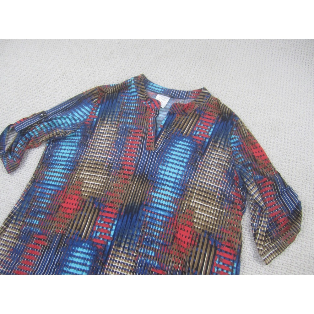 Joseph Ribkoff Shirt Womens Large Multicolor Tunic‎ High Low Hem Split Neck 5963 - Picture 2 of 7